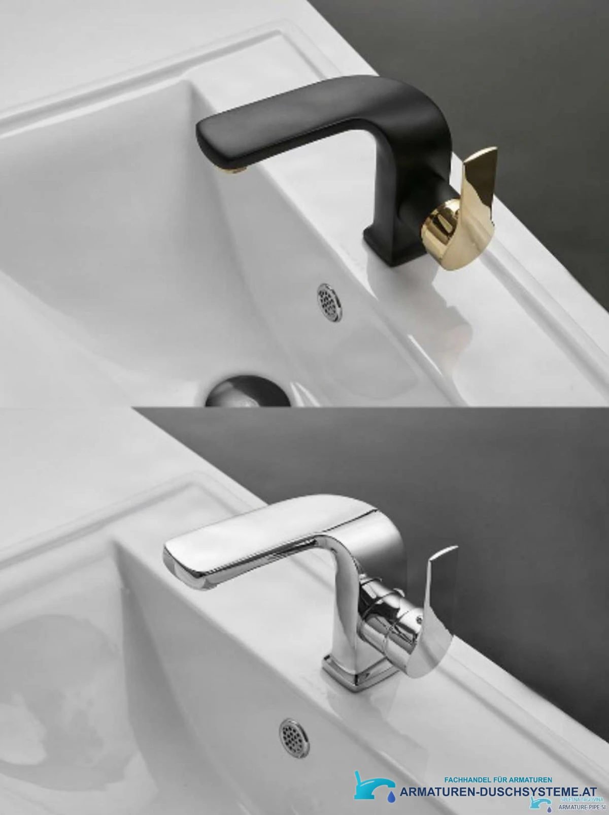 Extravagante Waschtischarmatur NB4009 in Mattschwarz mit Gold und in Chrom