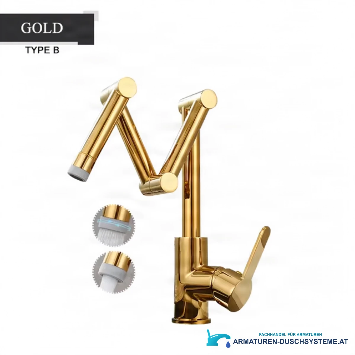 Messing-Badarmatur ELITE EDITION KS1409 mit LED und Gelenkauslauf in glänzendem Gold