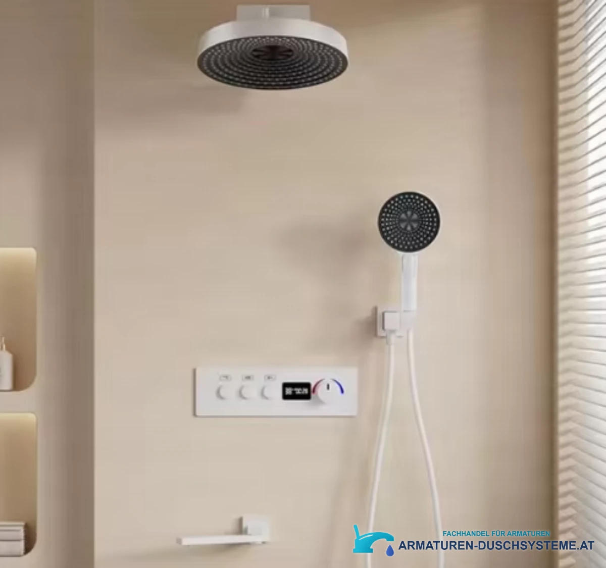 Thermostat-Duschsystem BCS1698 – weiße Ausführung mit schwarzen Düsen