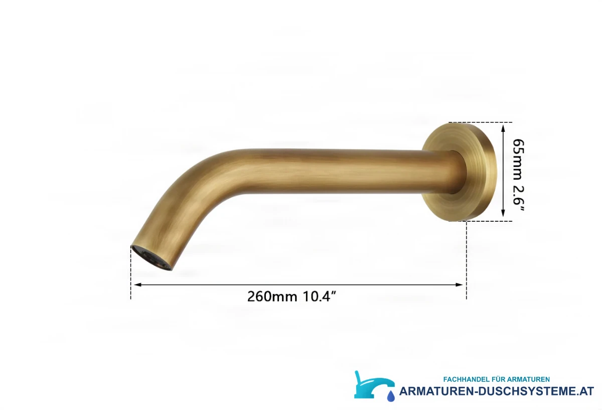 Technische Zeichnung der Sensor-Wandarmatur BWS1254 (260 mm, Rosette 65 mm)