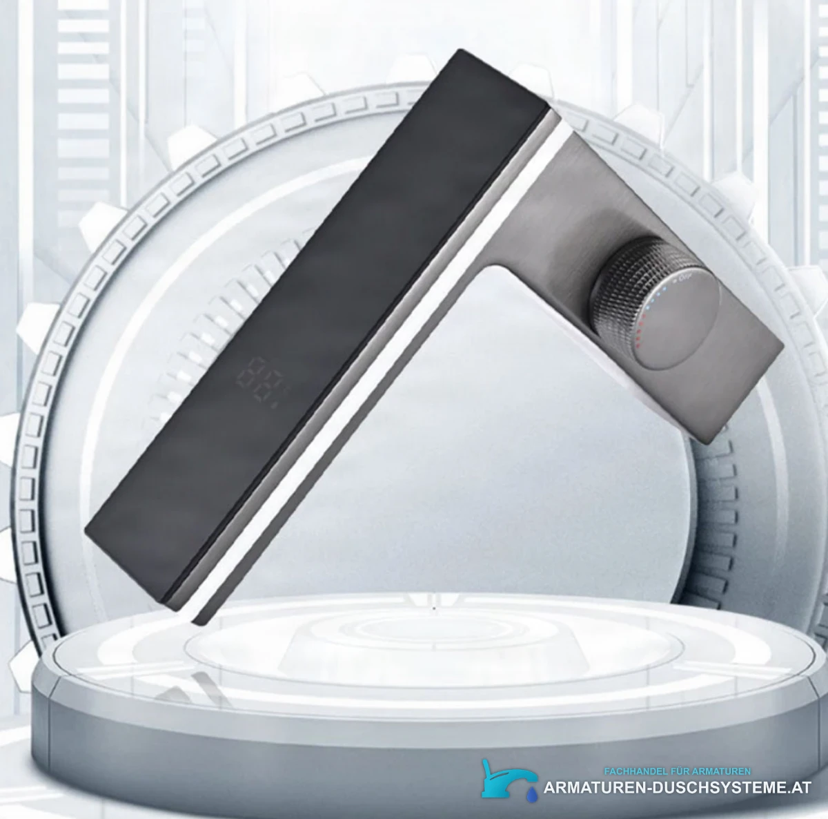 Waschtischarmatur ELITE EDITION BS1826 – schräge Ansicht in Gunmetal-Grau und Schwarz