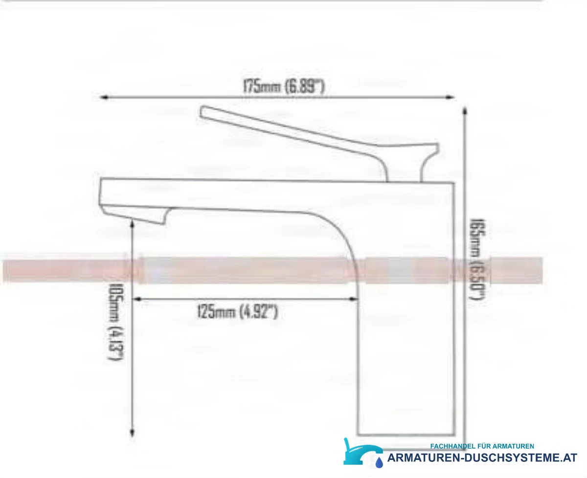 Technische Zeichnung der Badarmatur EYN CKB2241 mit 185 mm Höhe und 125 mm Ausladung