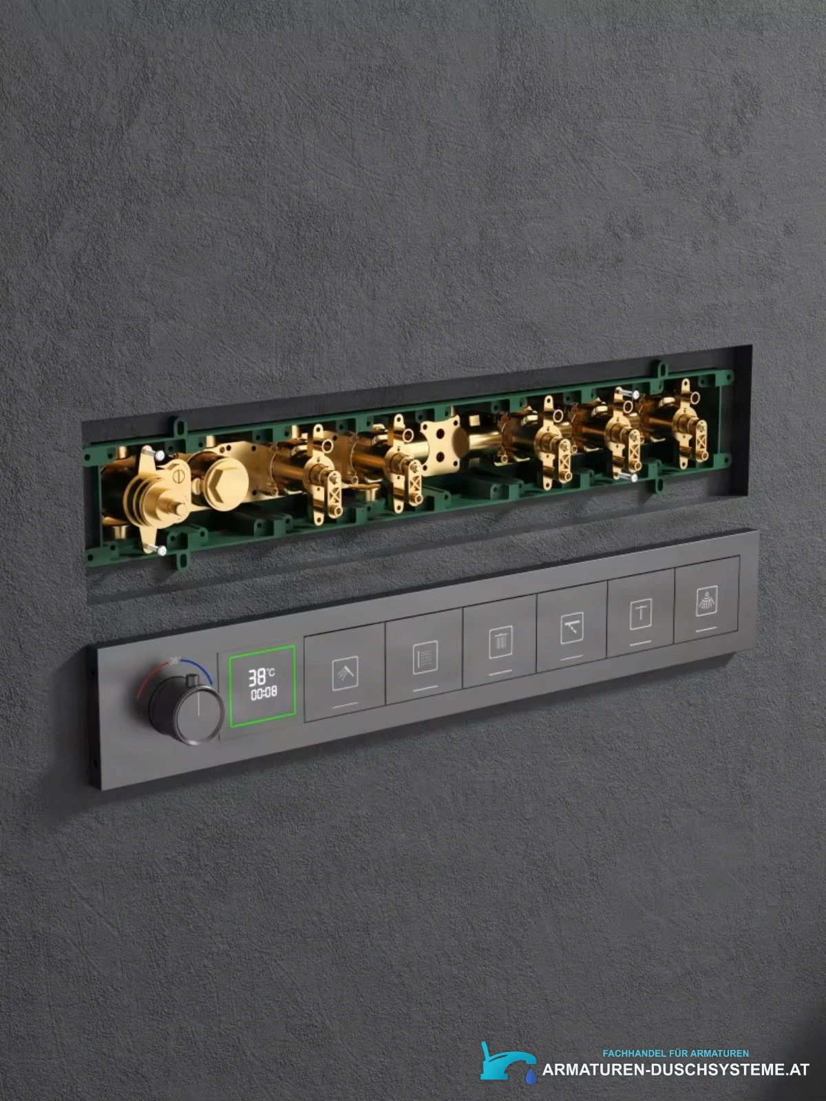 Detail der Unterputzventile und des Bedienpanels des Duschsets BCS1045
