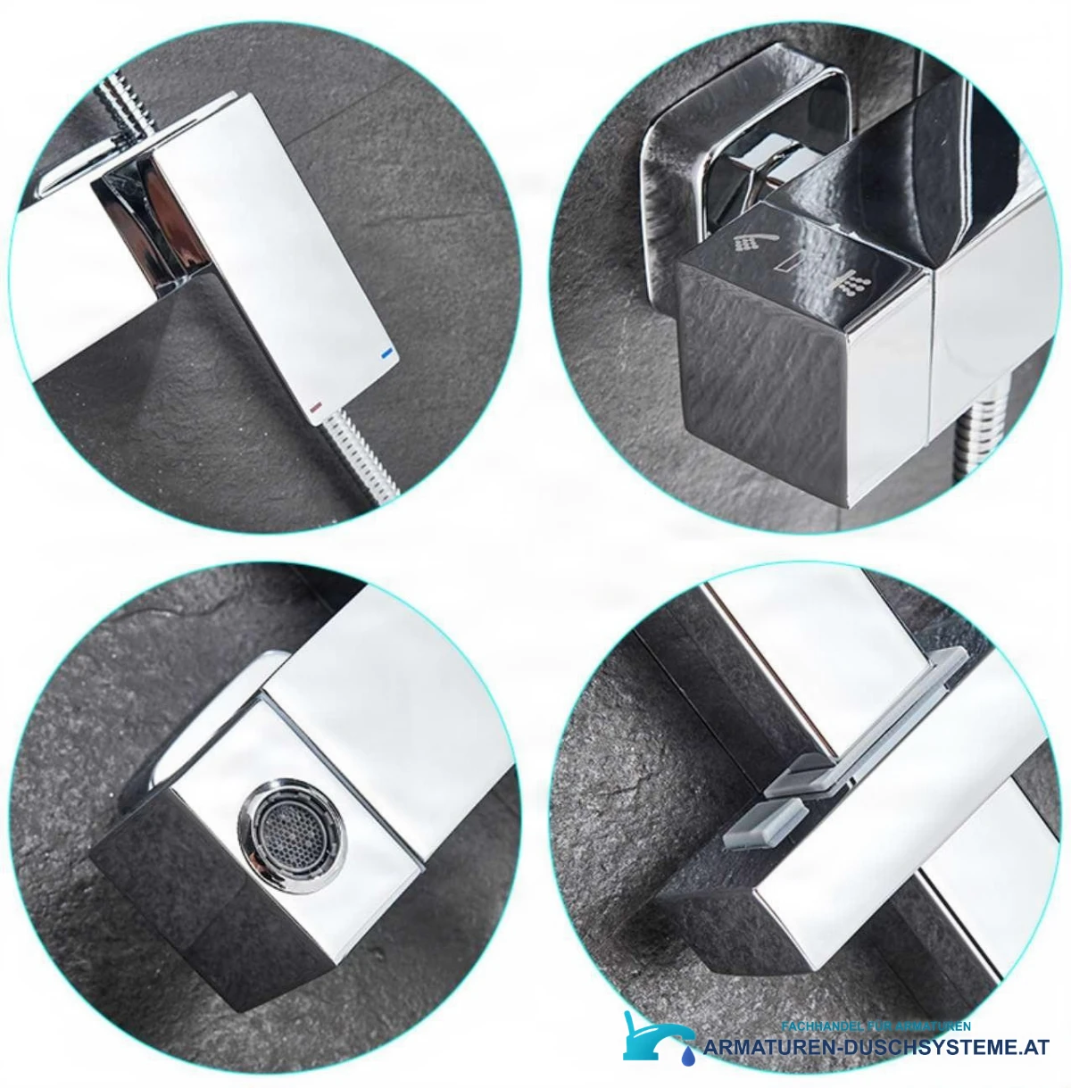 Detail Hebel, Umsteller und Auslauf Aufputz-Duschsystem BT1048