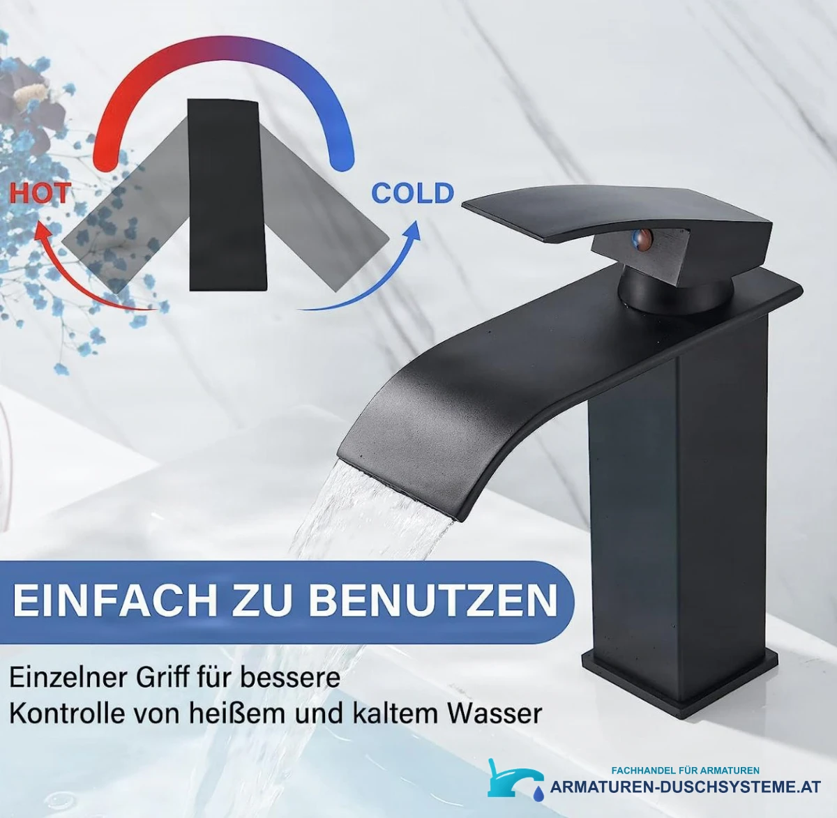 Bedienung der Waschtischarmatur EYN103 für warmes und kaltes Wasser