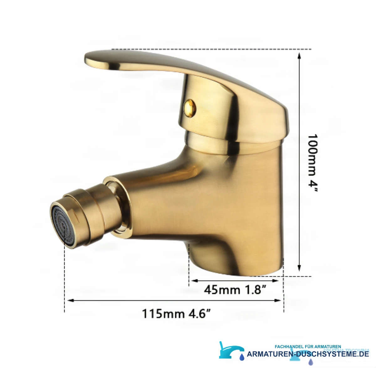 Technische Zeichnung der Bidetarmatur BBG0953 mit 115 × 100 mm und 45 mm Sockel