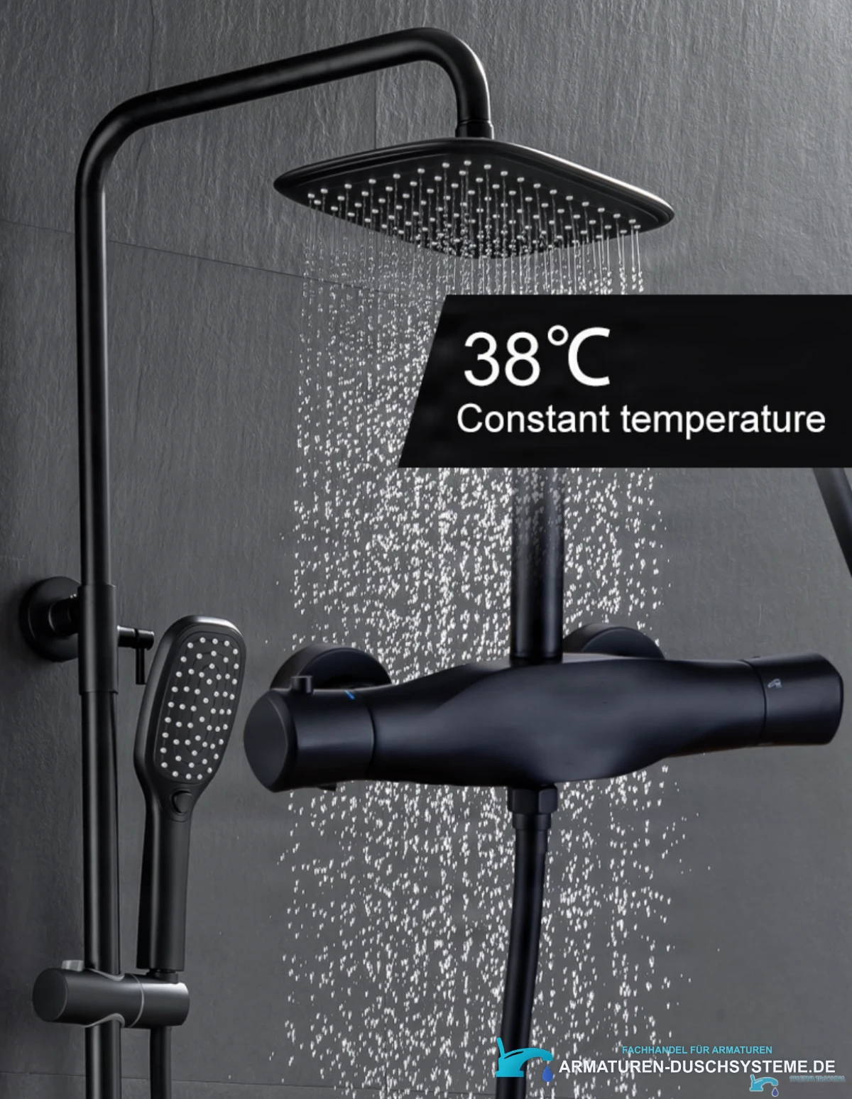 Luxuriöses Aufputz-Thermostat-Duschsystem EYN TB1845 in Mattschwarz