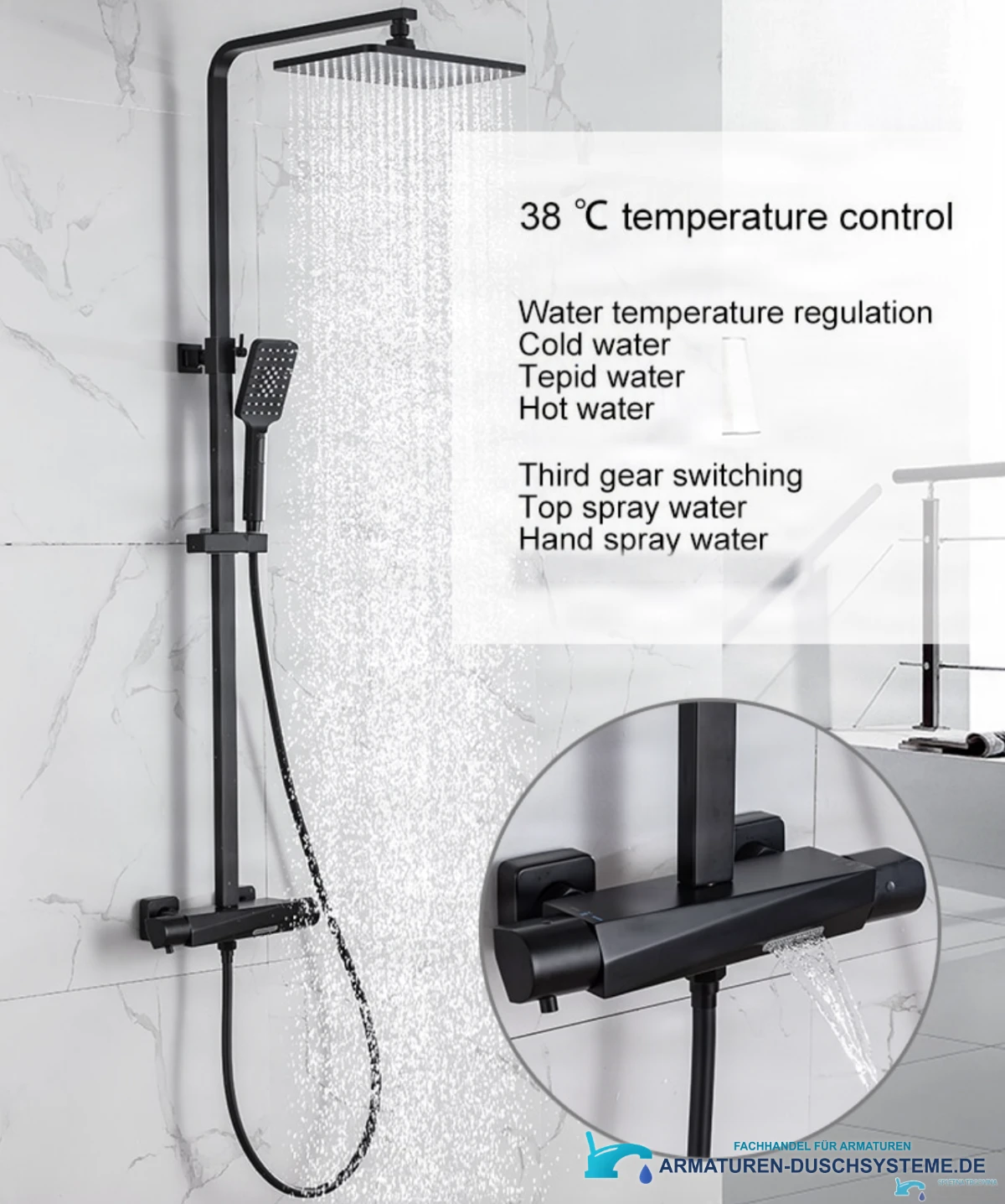Luxuriöses Aufputz-Thermostat-Duschsystem EYN TB1751 in Mattschwarz
