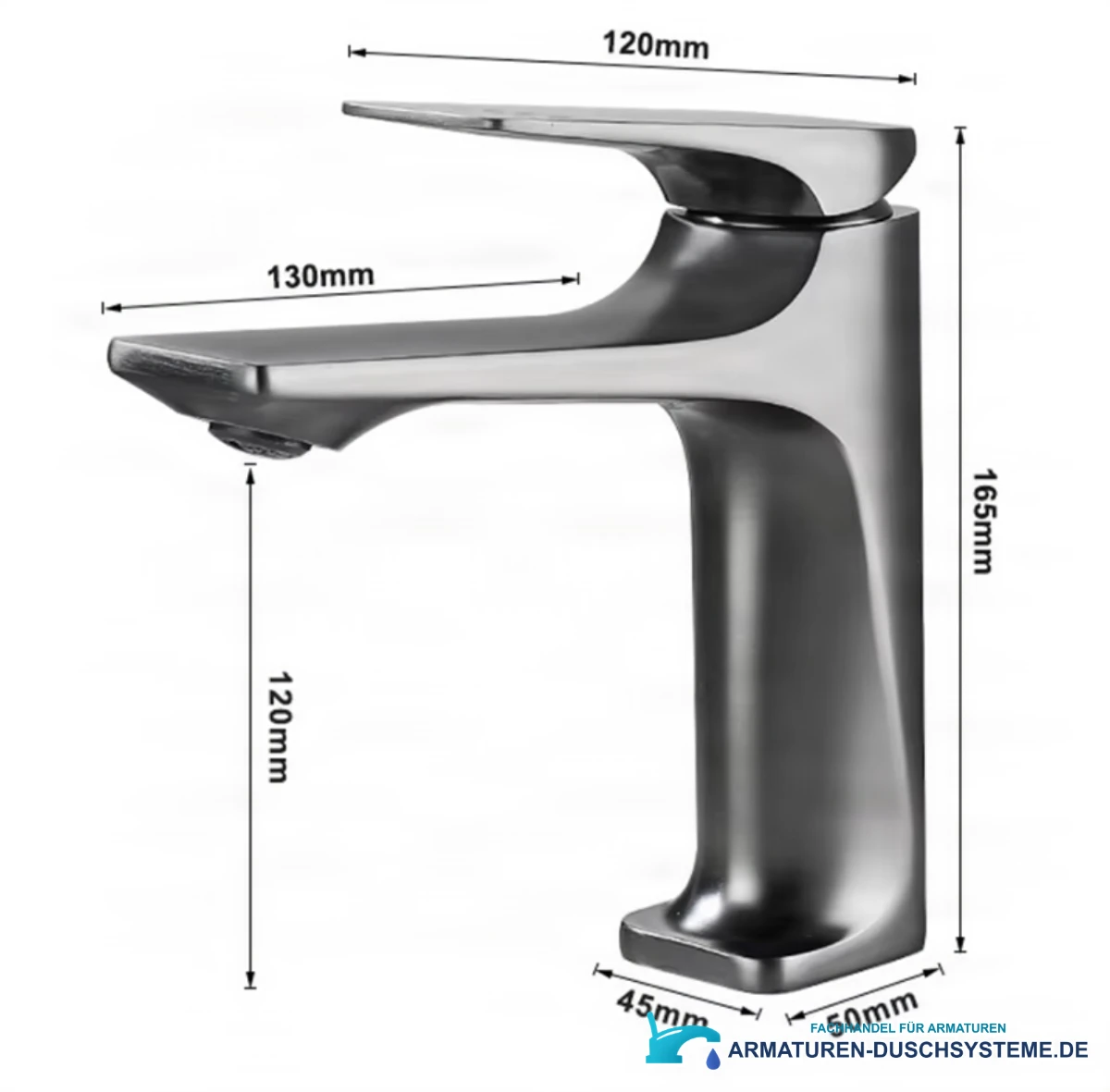 Technische Zeichnung der Edelstahlarmatur ELITE EDITION BS2150 (165 × 130 mm, Auslaufhöhe 120 mm)