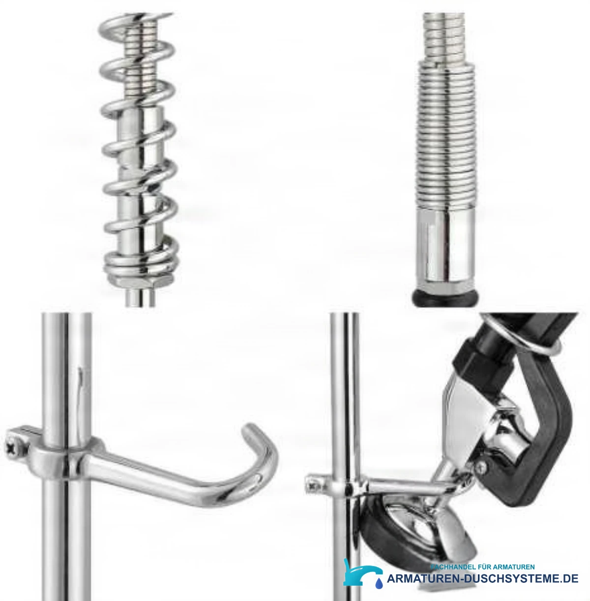 Details von Federführung, Schlauchende, Wandhalter und Brausekopf der Küchenarmatur NK8701