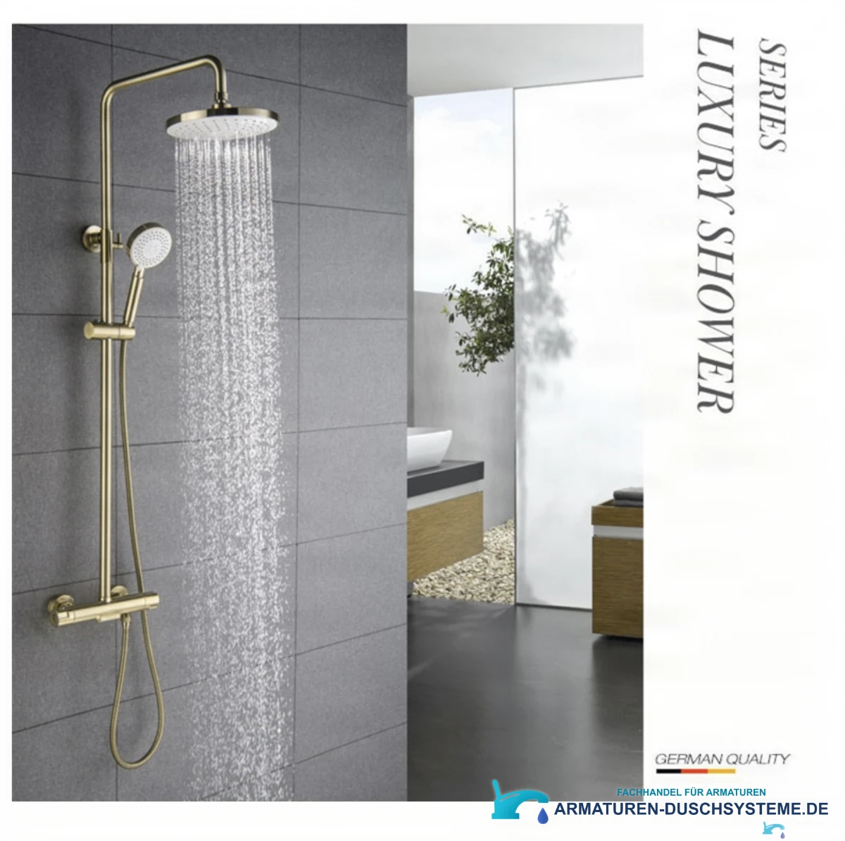 Goldenes Aufputz-Duschsystem GT2251 in gebürsteter Goldoptik