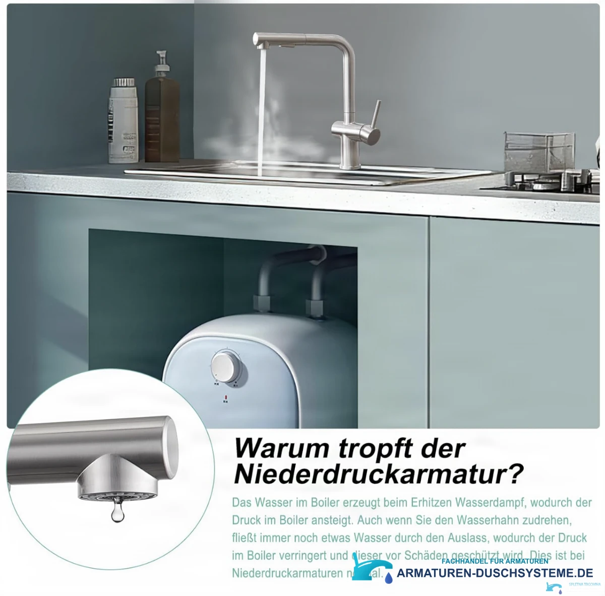 Funktionsweise der Niederdruck-Küchenarmatur EYN NTB2003 am Untertischboiler
