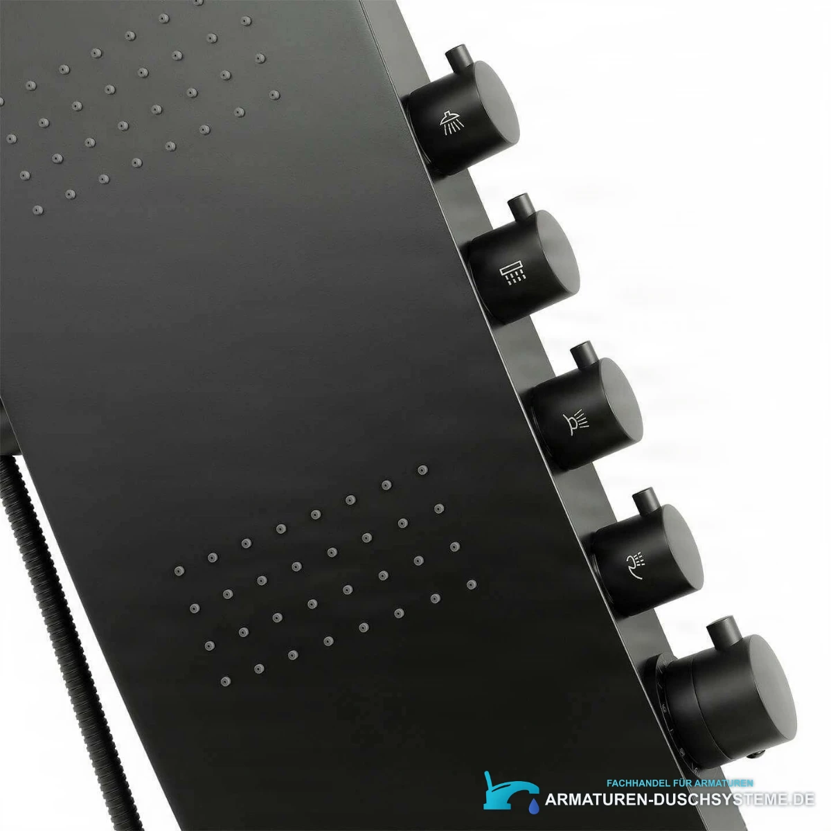 Detail der Körperdüsen und seitlichen Drehregler des Duschpaneels ELITE SP1058