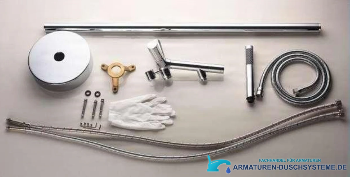 Freistehende Badewannenarmatur PK1237 als Montageset mit Anschlussschläuchen