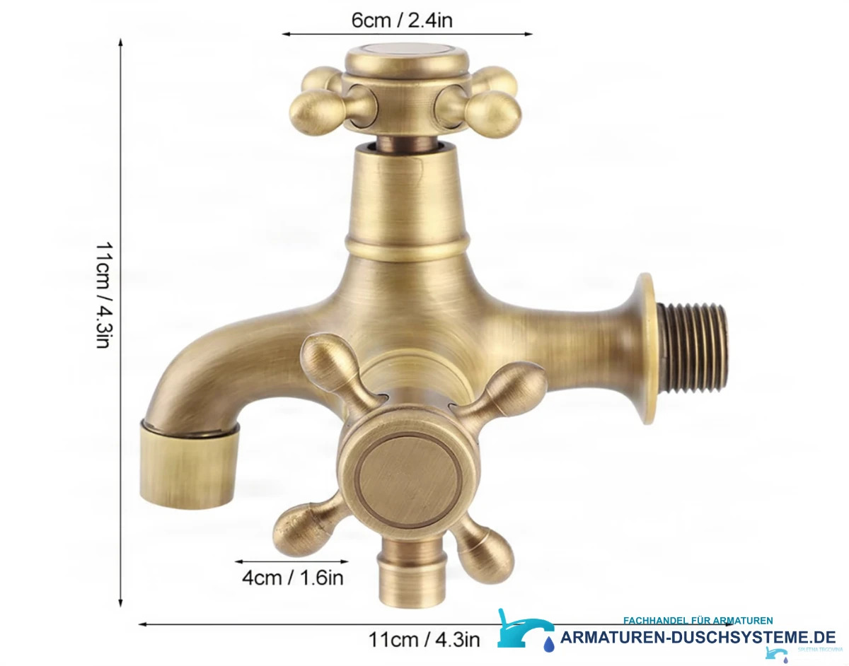 Technische Zeichnung der antiken Wandarmatur TW1638 mit 11 × 11 cm