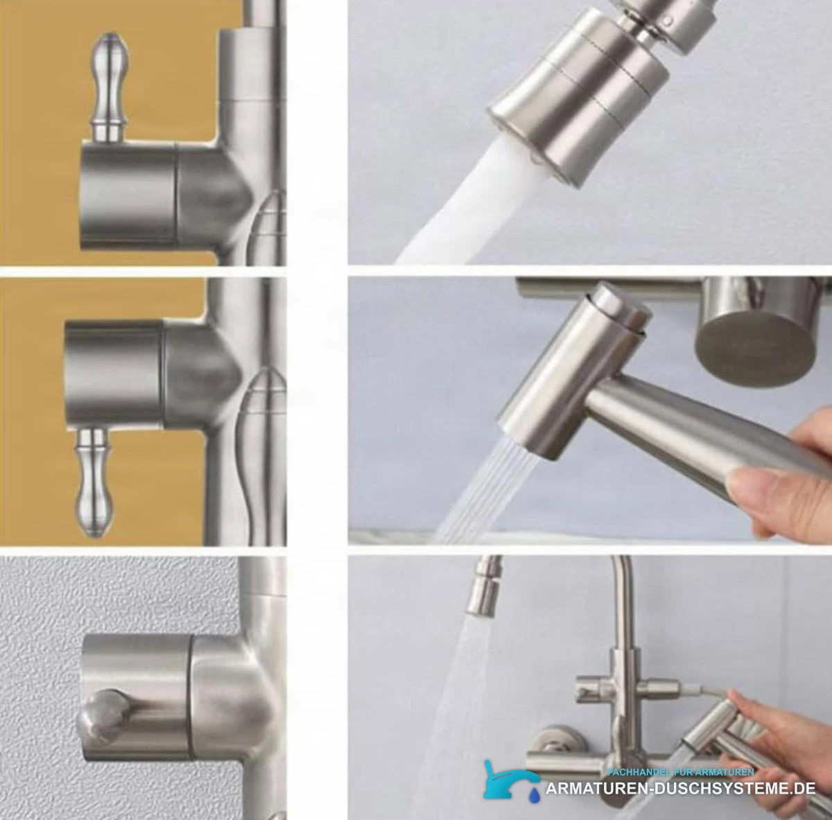 Funktionen der EYN Wand-Küchenarmatur WK1211: Hebel, Auslauf und Handbrause