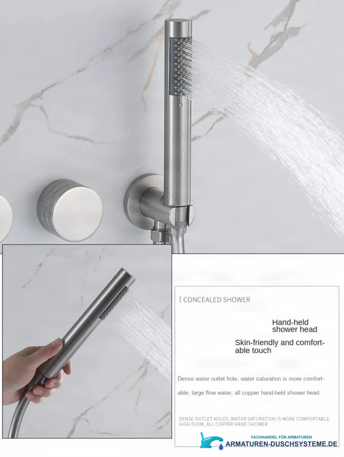 Stabhandbrause der Unterputz-Badewannenarmatur BBTC1658 mit breitem Wasserstrahl