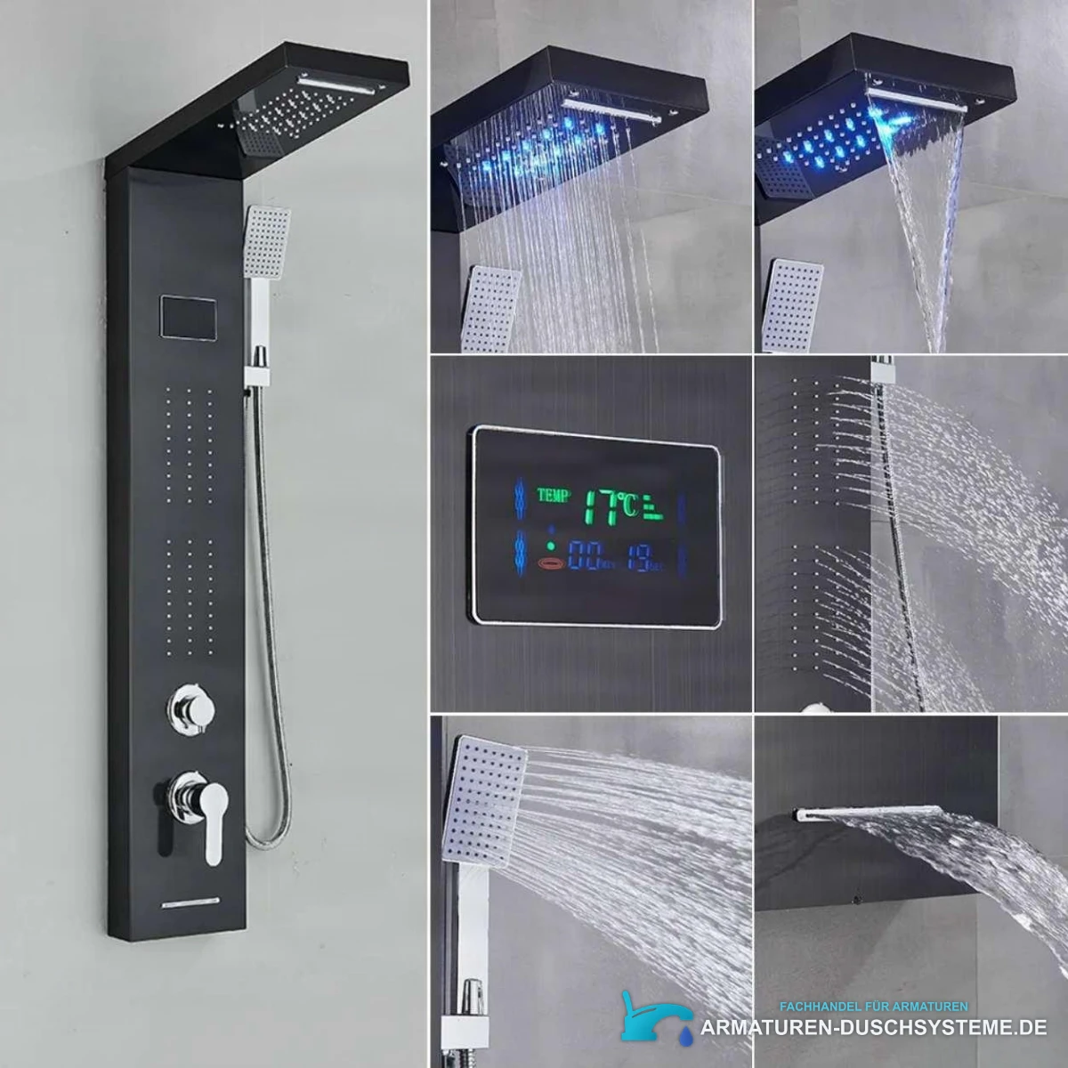 Luxus LED-Duschpaneel BSP1912 in Mattschwarz