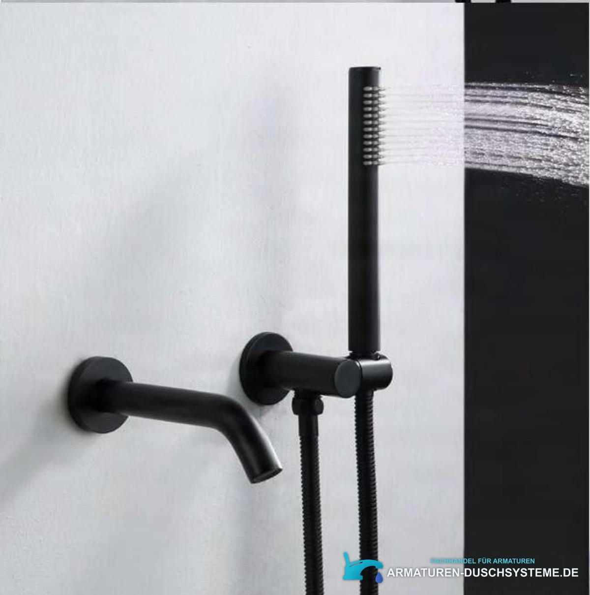 Unterputz-Wannenarmatur CP1551black mit Wandauslauf und Handbrause