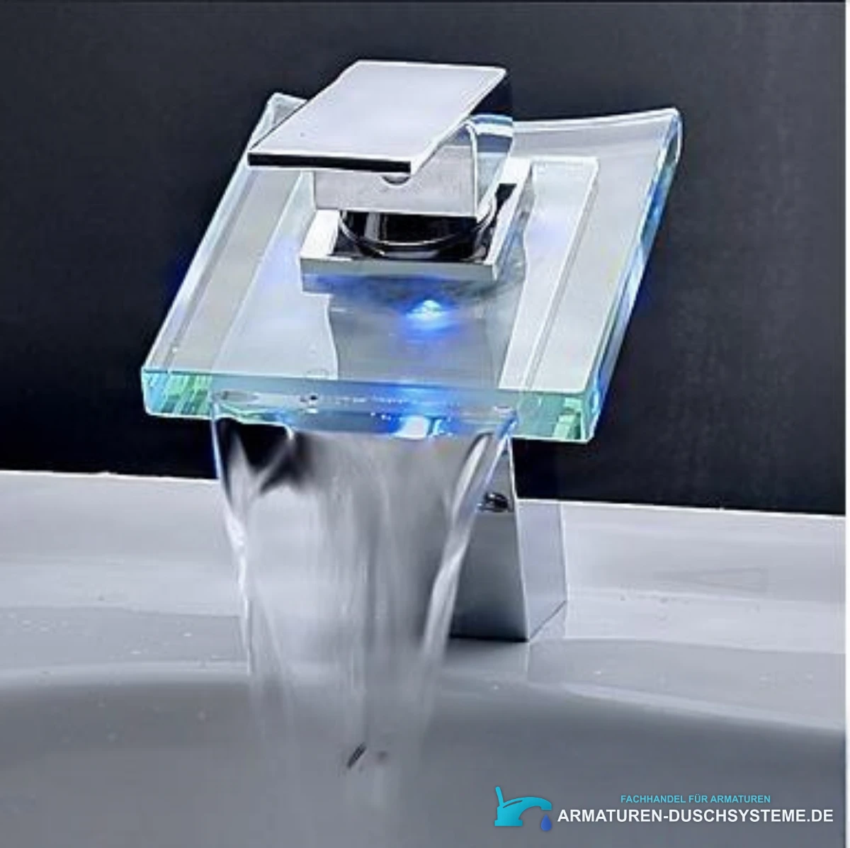 Wasserfall-Badarmatur EYN cq0812 in poliertem Chrom mit Glasplatte