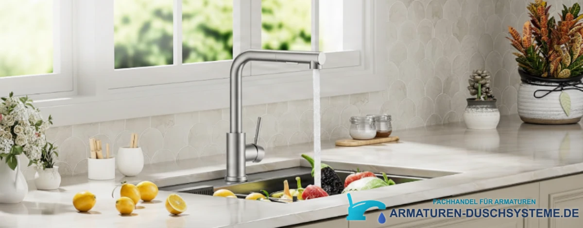 Niederdruck-Küchenarmatur ELITE EDITION KFL2244 in gebürstetem Silber