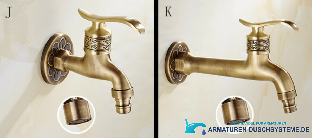 Rustikale Gartenarmatur CW1530 in zwei Bauformen, Antikmessing