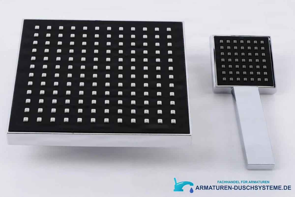 Duschsystem EYN PT77075 mit quadratischer Kopfbrause und passender Handbrause in Chrom