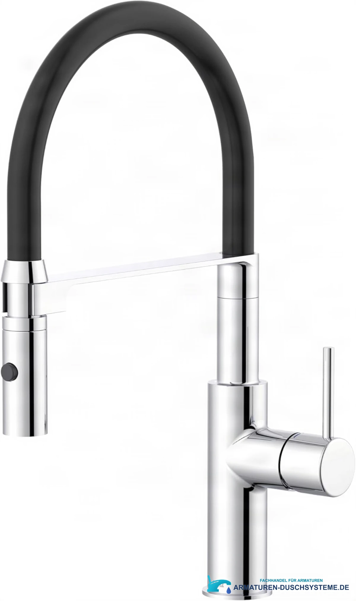 Küchenarmatur ELITE EDITION KF1445 in glänzendem Chrom mit schwarzem Flexauslauf