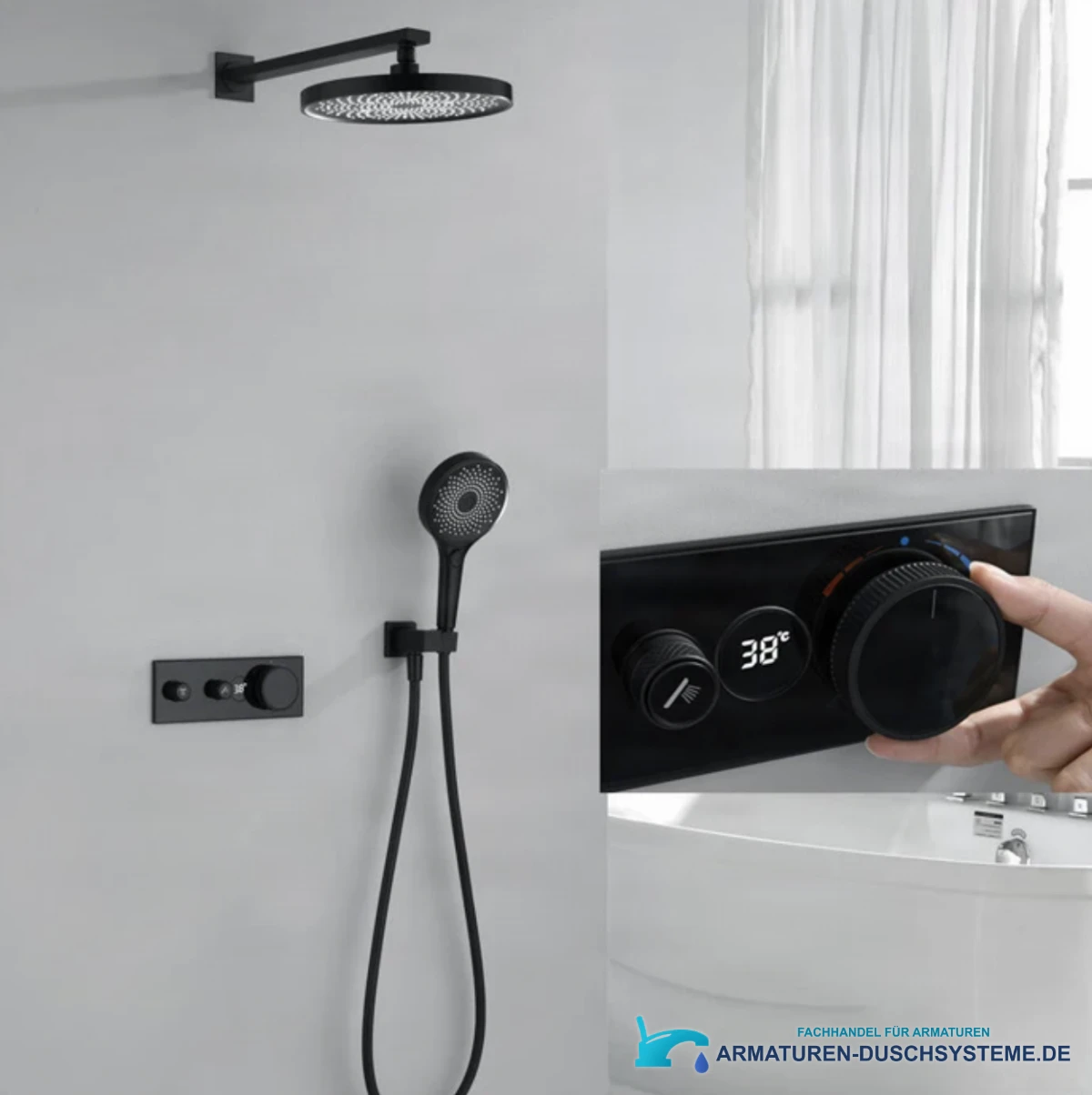 Luxus-Thermostat-Duschsystem ELITE EDITION mit Display BCS1603 in Mattschwarz