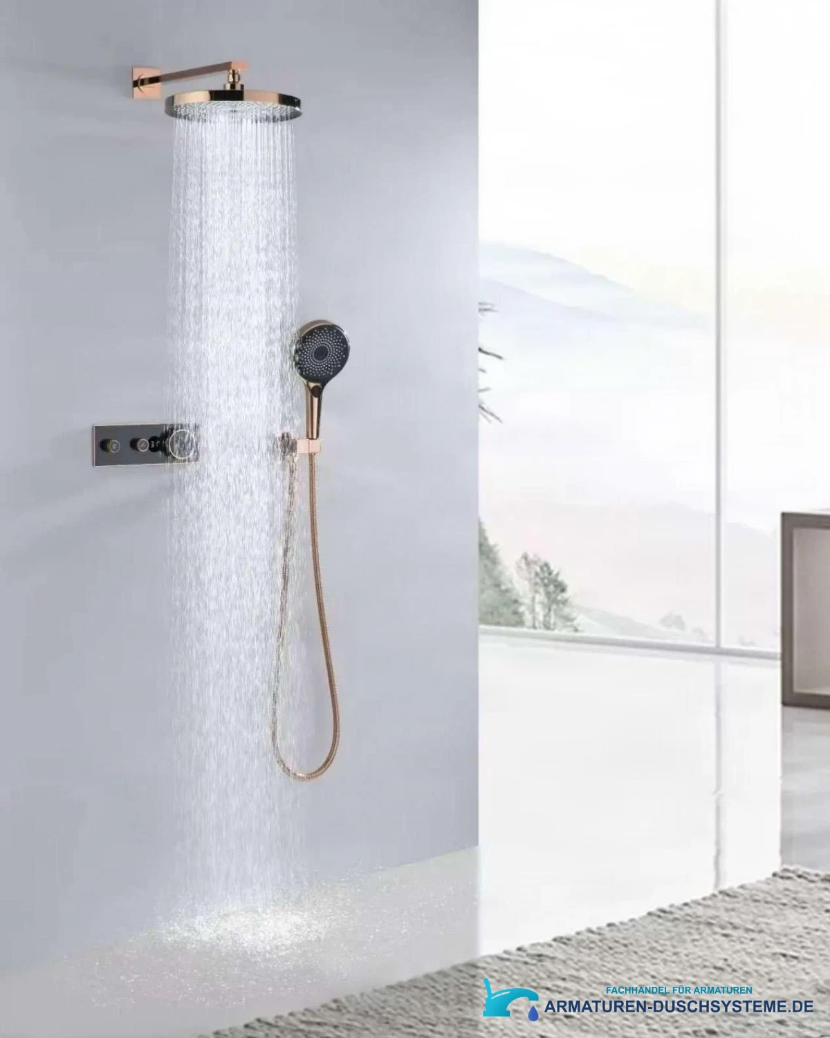 Luxus-Thermostat-Duschsystem ELITE EDITION mit Display BCS1603 in glänzendem Roségold und Schwarz