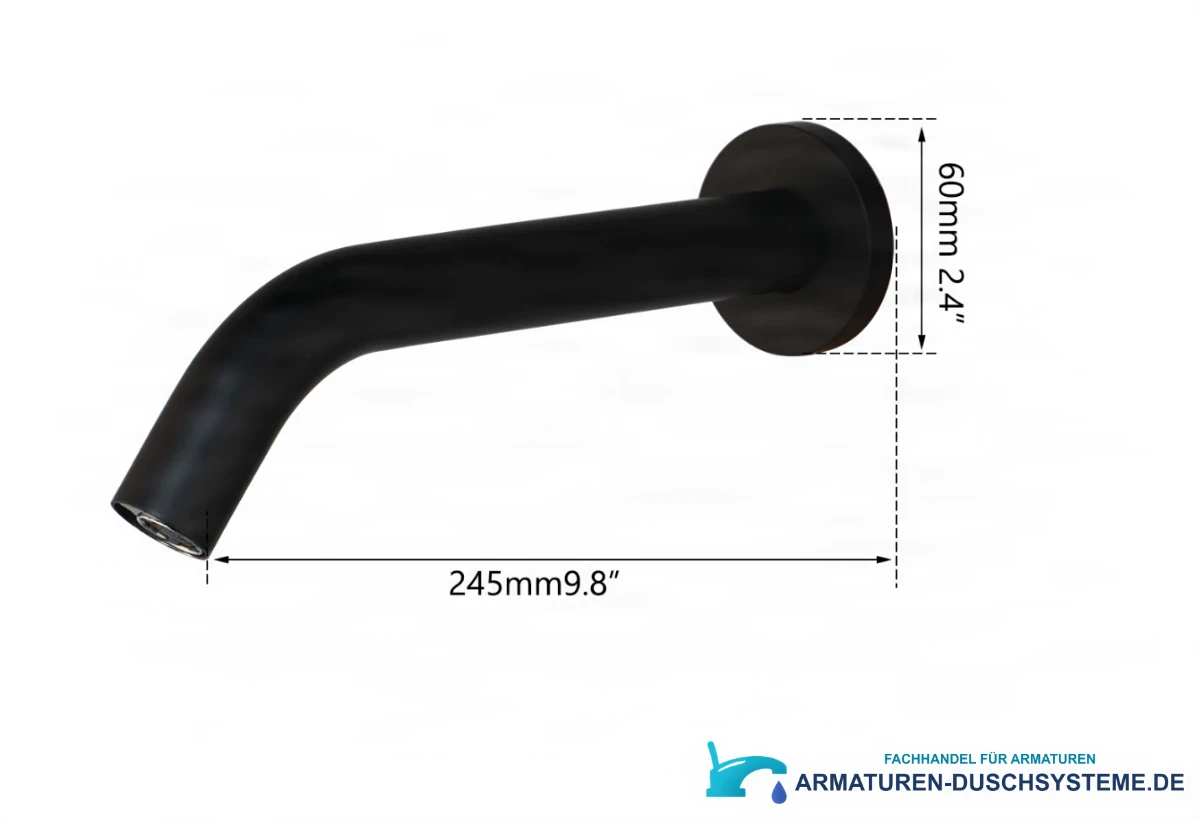 Technische Zeichnung der Sensor-Wandarmatur BWS1254 (245 mm, Rosette 60 mm)