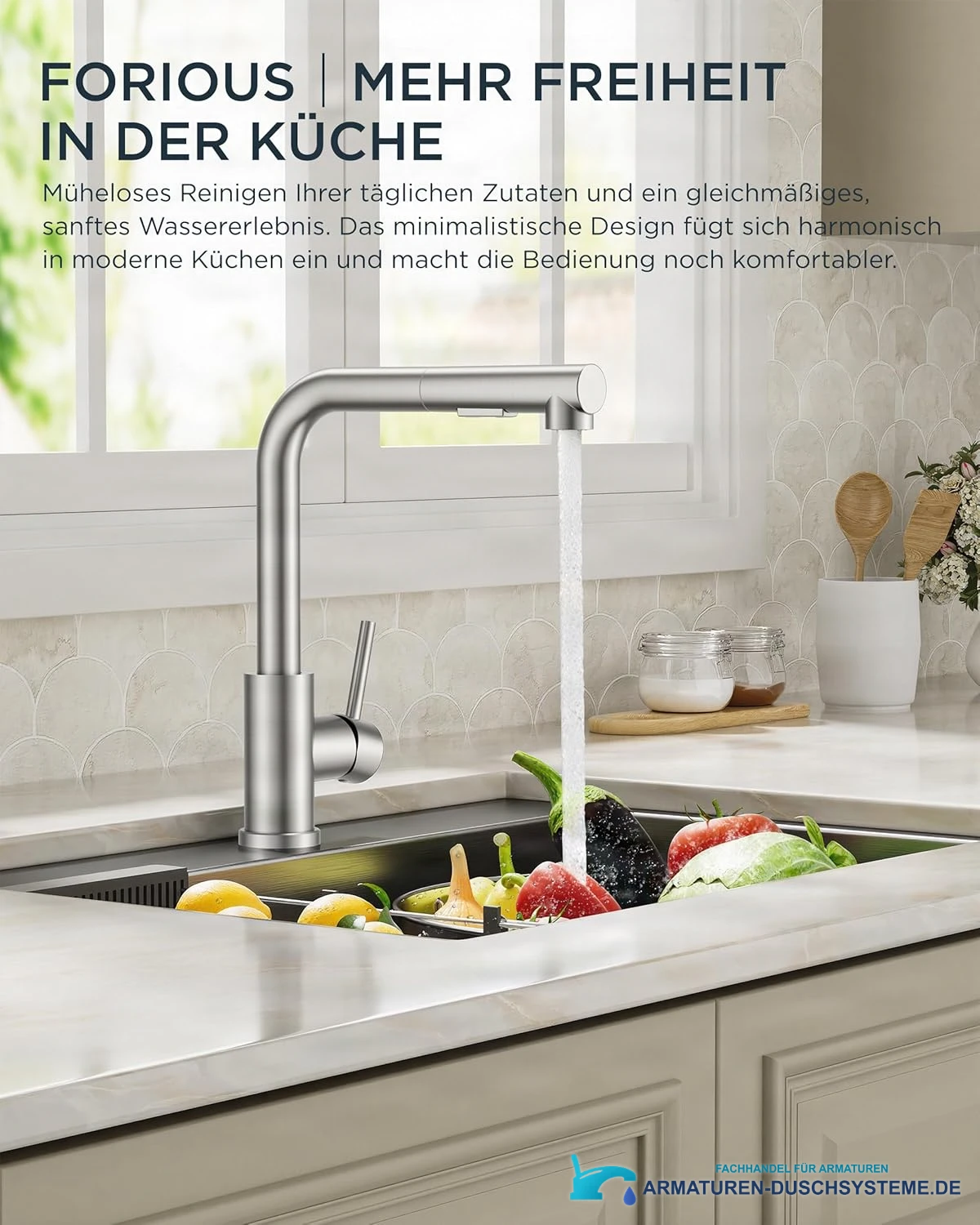 Niederdruck-Küchenarmatur ELITE EDITION KFL2244 im Einsatz an einer Küchenspüle
