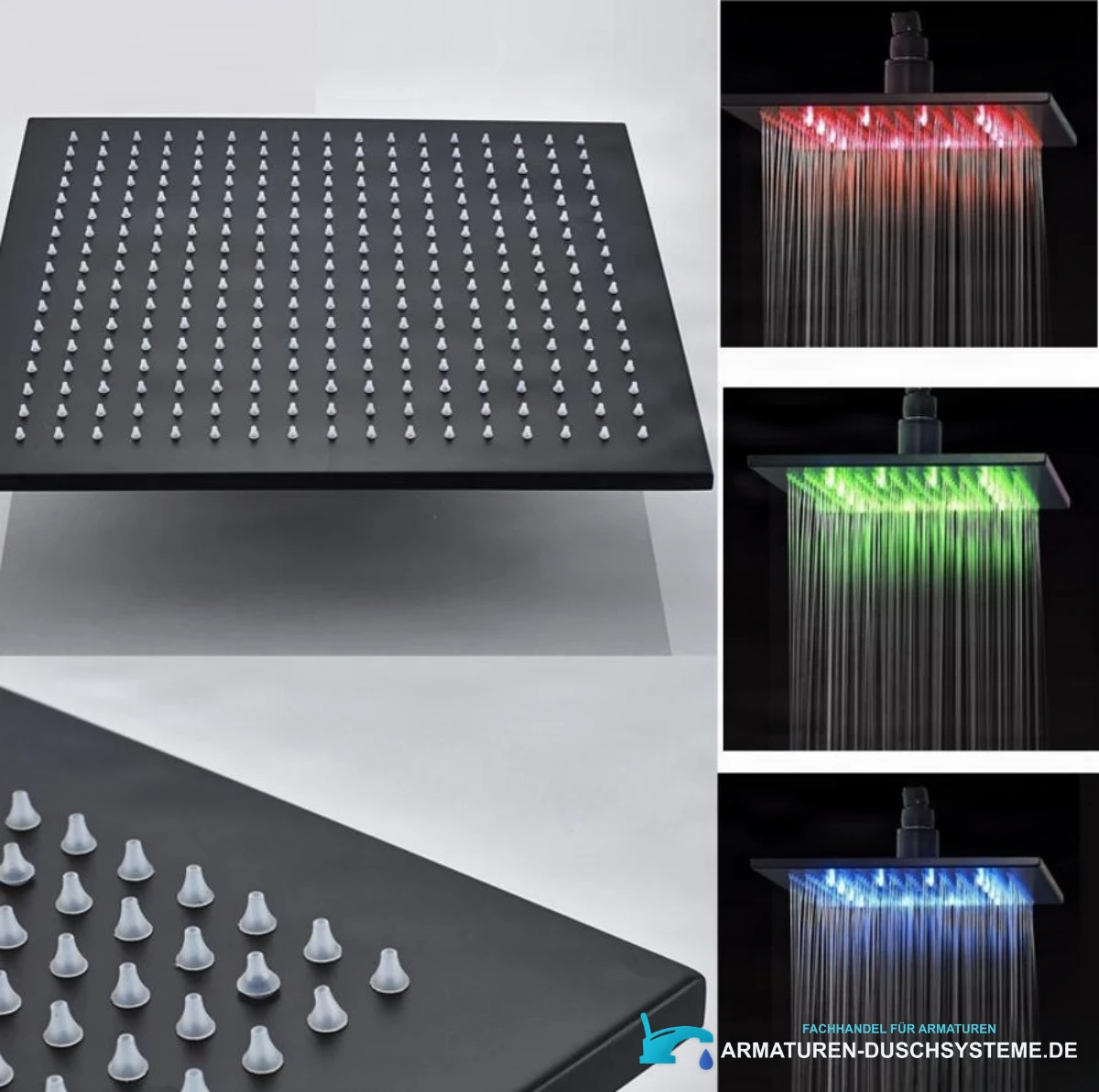 LED-Unterputz-Duschsystem PT50089 — quadratische Kopfbrause mit farbigem Licht