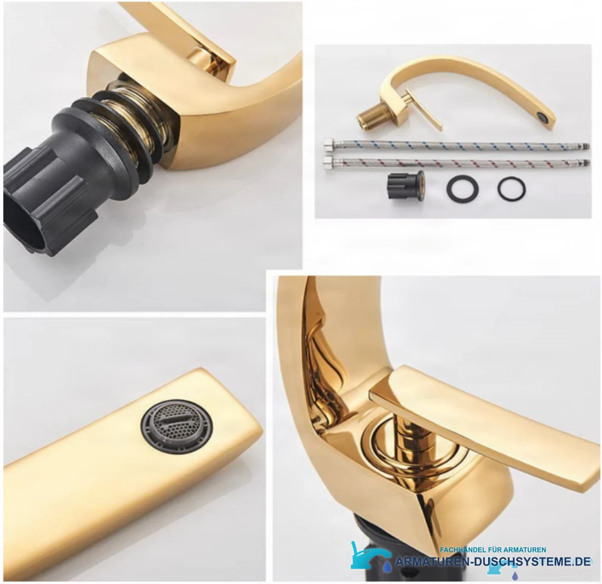 Detail von Anschluss, Strahlregler und Einhebelgriff der Waschtischarmatur GB1424-zs