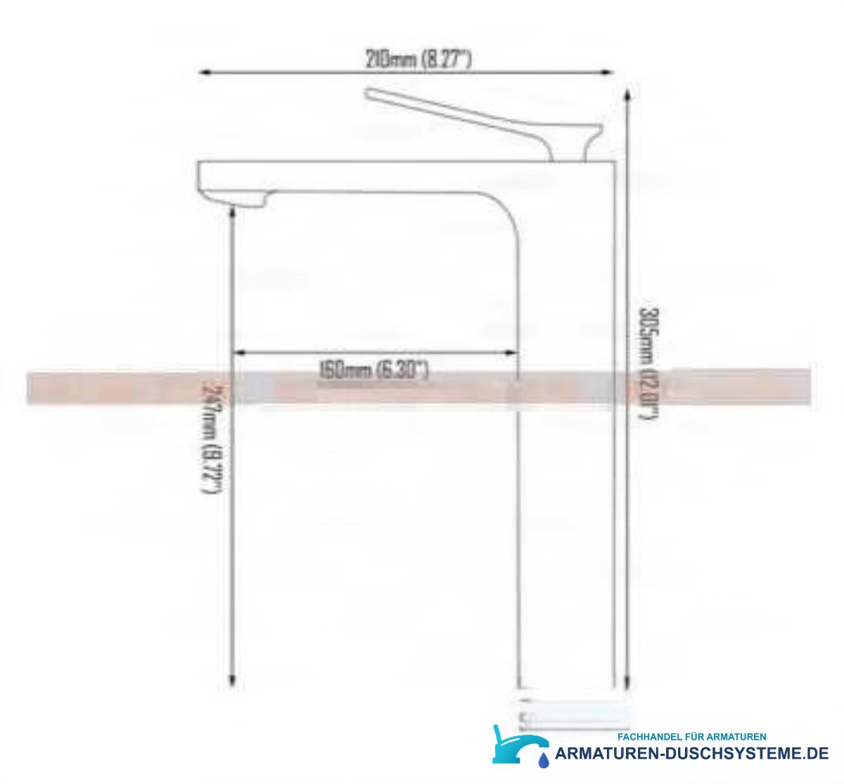 Technische Zeichnung der Badarmatur EYN CKB2241 mit 310 mm Höhe und 160 mm Ausladung