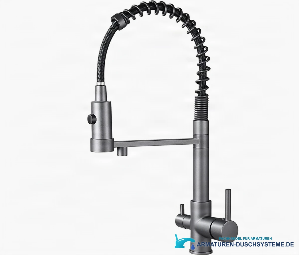 Küchen-Filterarmatur KF1459 mit Federbrause und zwei Bedienhebeln