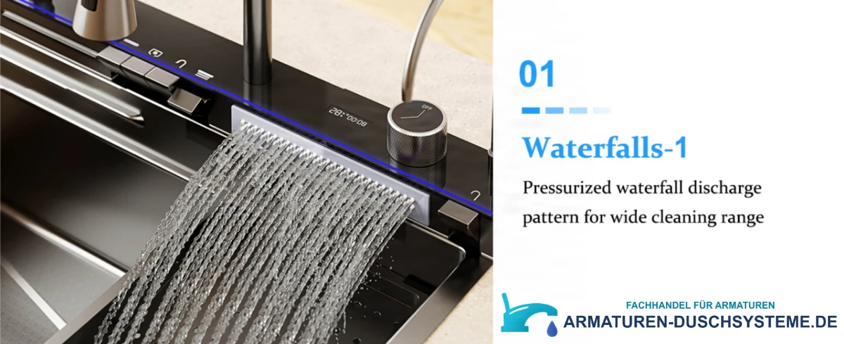 Funktionen der Küchenspüle ELITE EDITION KS2199: breiter Wasserfallauslauf