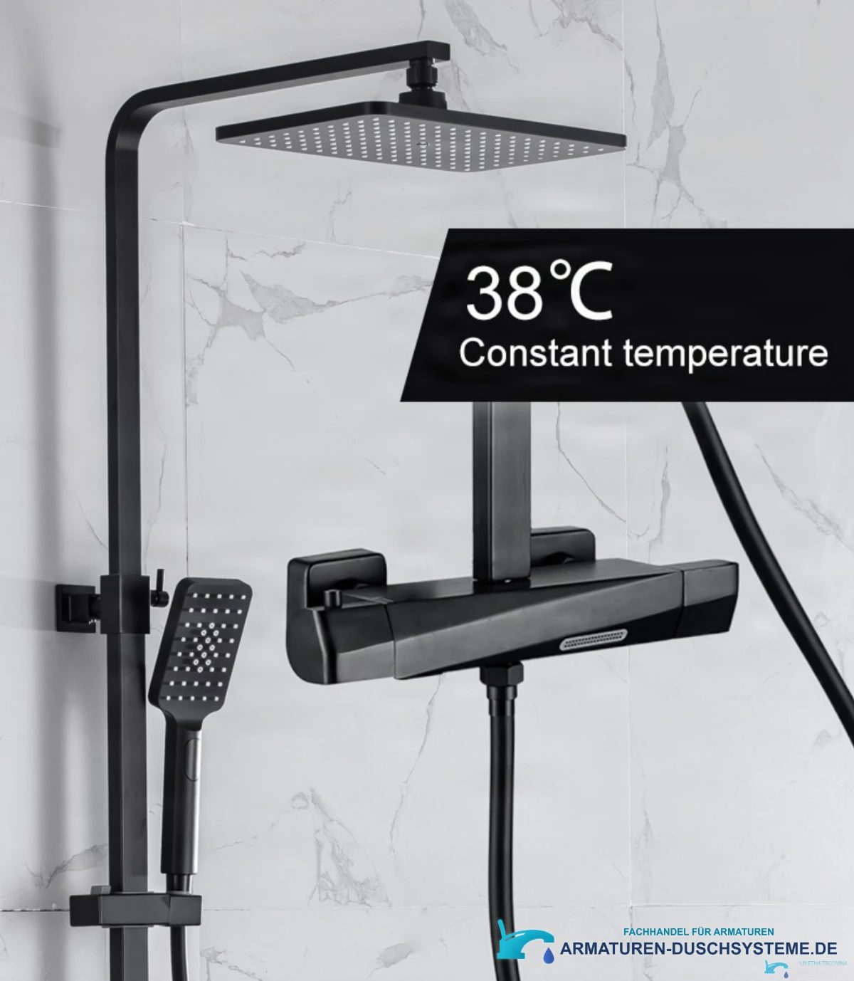 Temperaturregelung des Aufputz-Thermostat-Duschsystems EYN TB1751 bei 38 °C