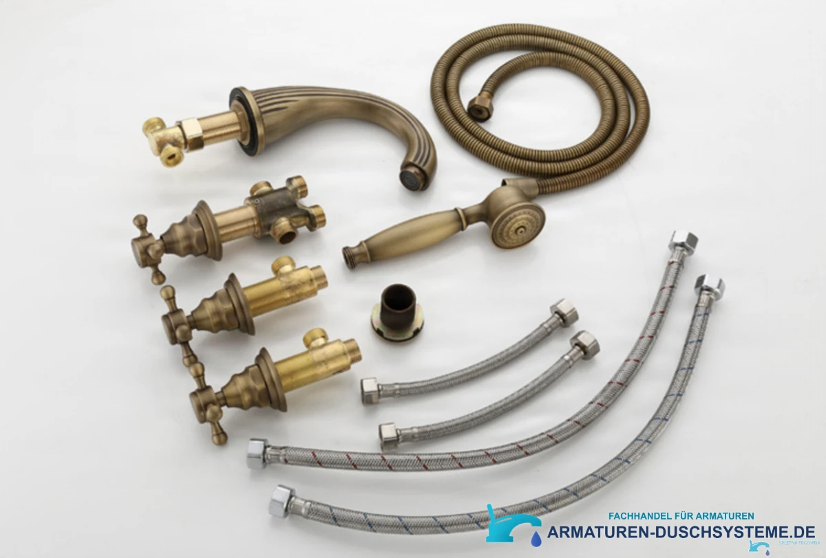 Antike Aufsatzarmatur AQM1137 – Armaturenset mit Handbrause und Anschlussschläuchen
