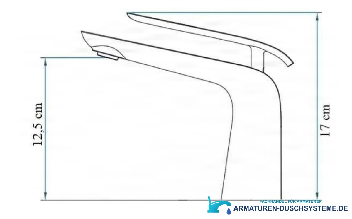 Technische Zeichnung der Waschtischarmatur woo-6963 mit 17 cm Gesamthöhe und 12,5 cm Auslaufhöhe