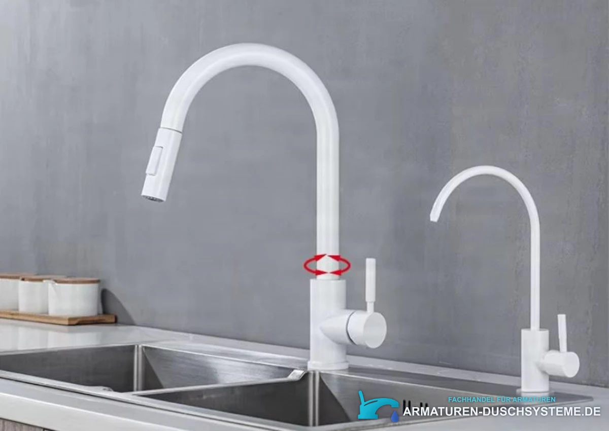 Ausziehbare Touch-Küchenarmatur BS1333 mit schwenkbarem weißem Bogenauslauf