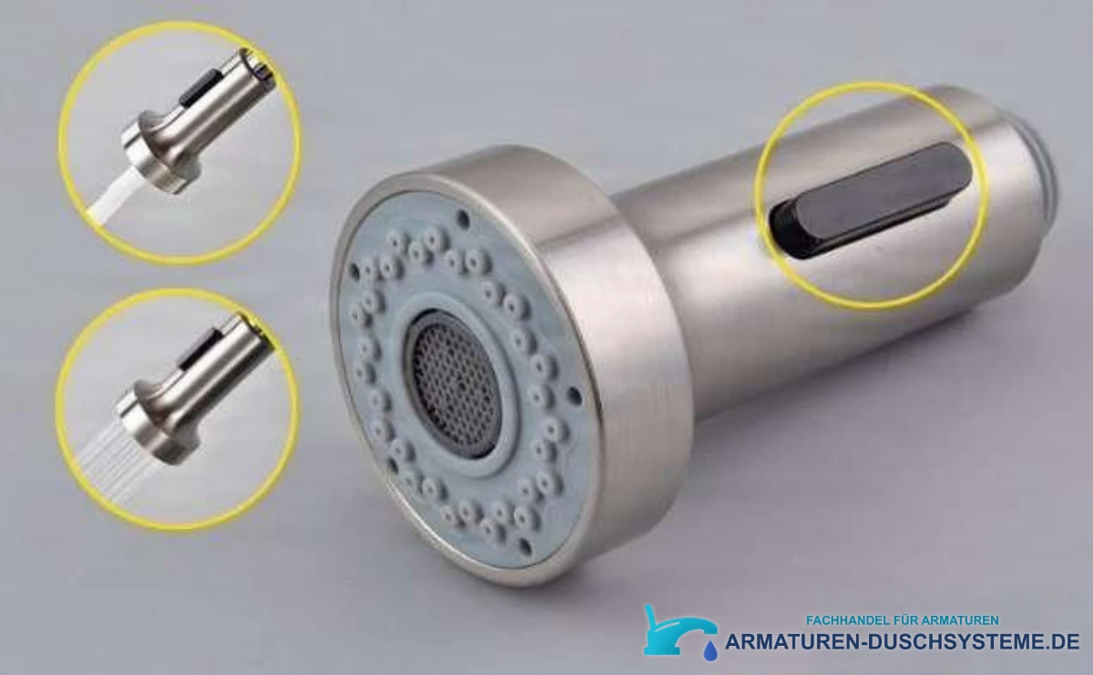 Funktionen des ausziehbaren Ersatzbrausekopfs DEL1413 für Küchenarmaturen: zwei Strahlarten