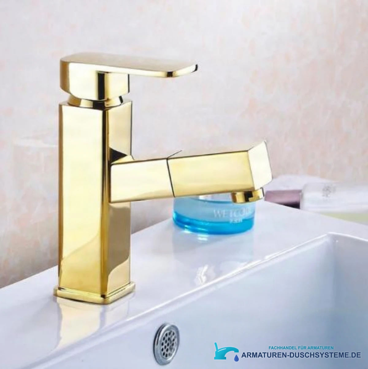 Ausziehbare goldene Badarmatur woo-3059 in glänzender Goldoptik