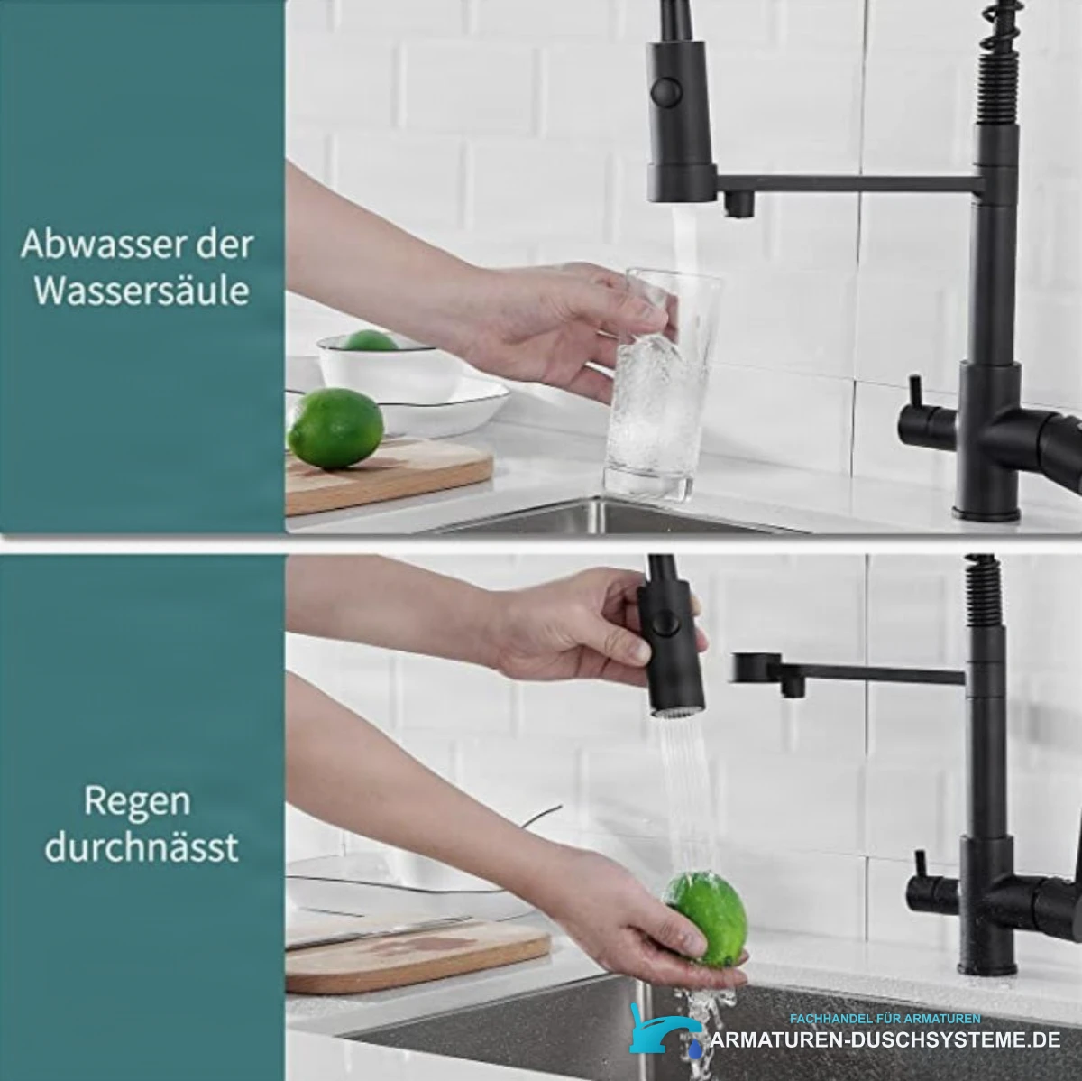 Dreiwege-Küchenarmatur KF1459 im Einsatz beim Befüllen und Abspülen