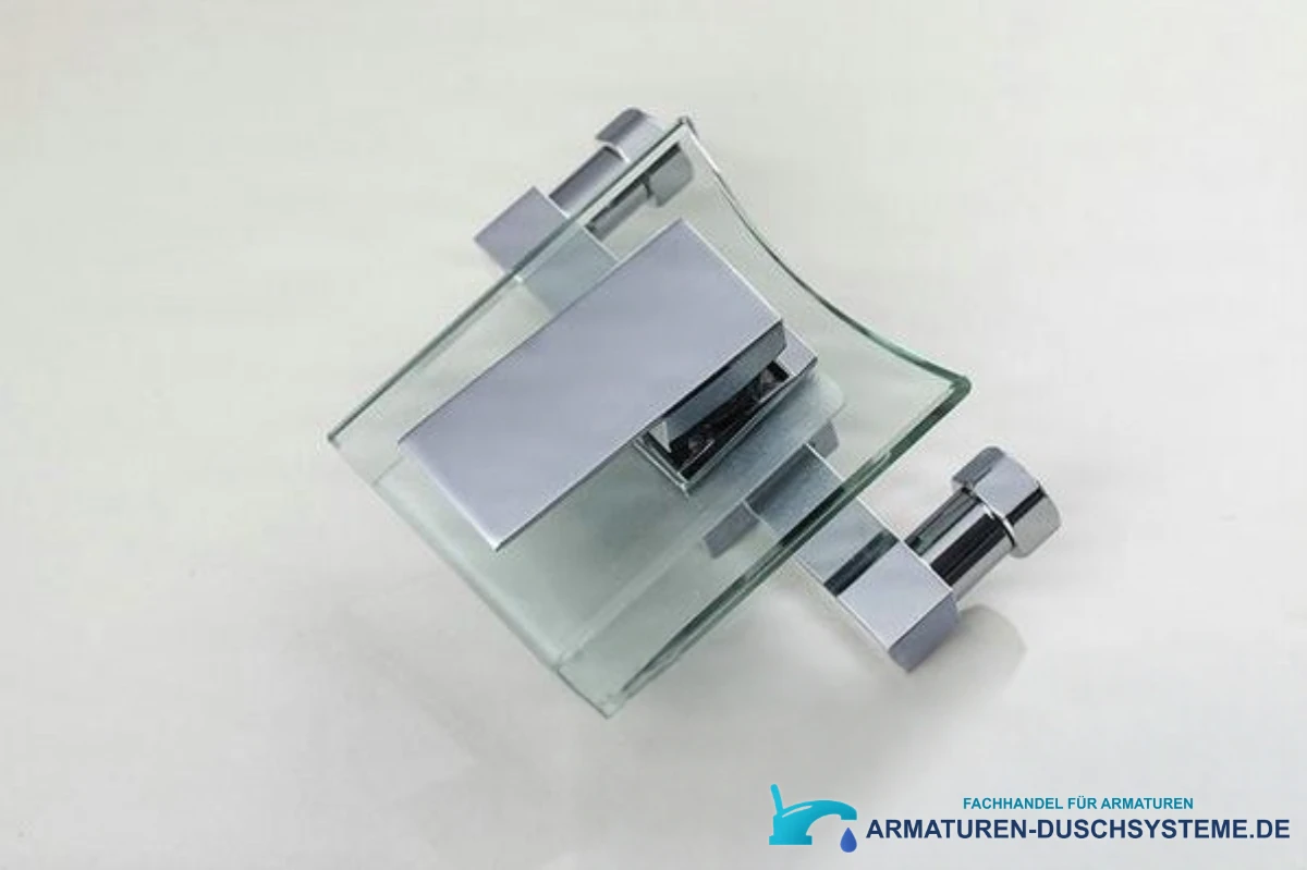 Glas-Wandarmatur für die Badewanne SK9024 – Draufsicht auf Hebel und Wasserfallauslauf