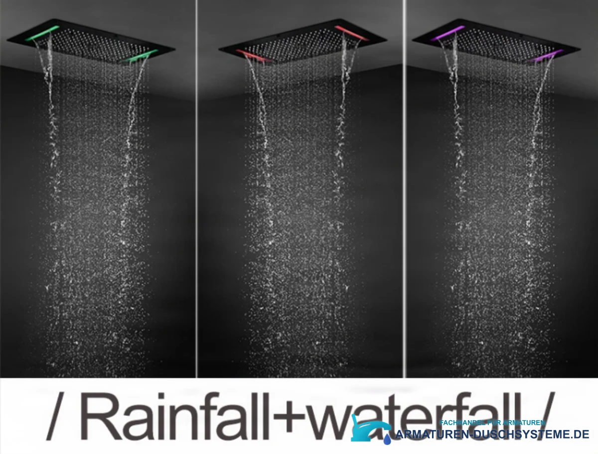 Funktionen des Unterputz-Duschsystems BCS1557: Regendusche und zwei Wasserfälle