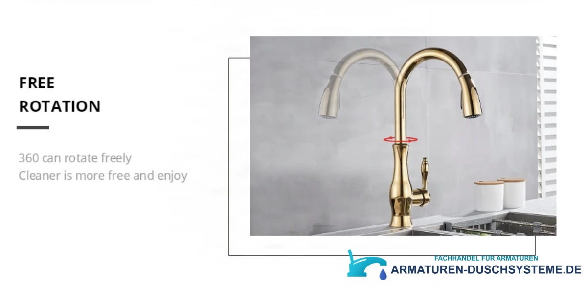 Elegante ausziehbare Küchenarmatur KZI5517 in glänzendem Gold