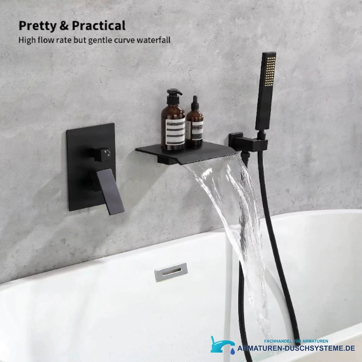 Wannenarmatur ELITE EDITION BSW1678 mit NPT-Außengewinde, Handbrause und Wasserfall in Mattschwarz