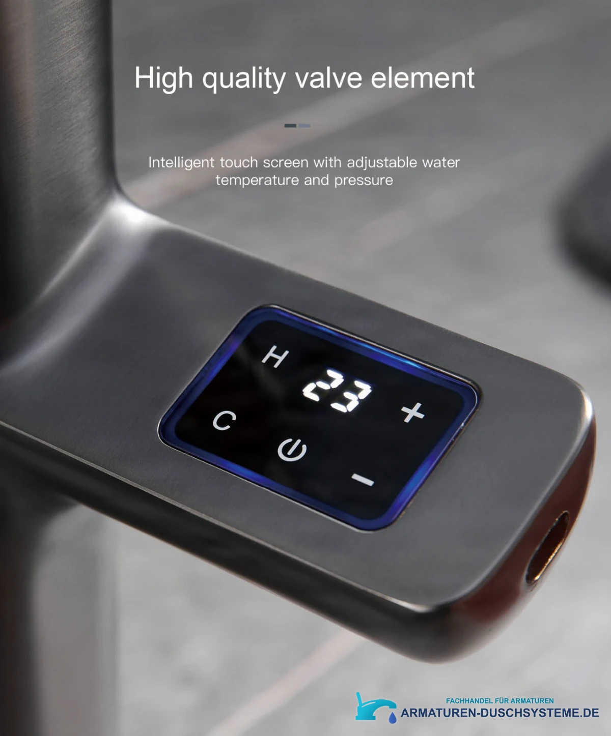 Detail des Touch-Bedienfelds der Luxus-Küchenarmatur ELITE EDITION KFS1814