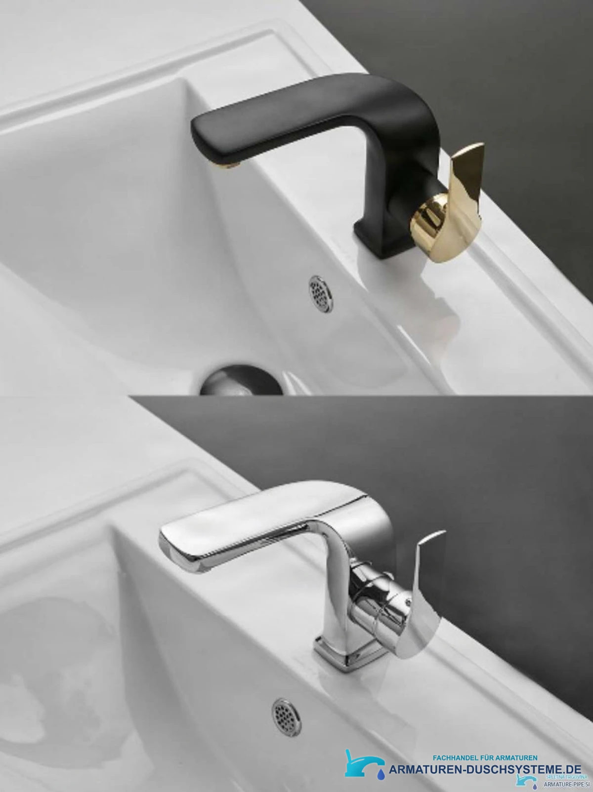 Extravagante Waschtischarmatur NB4009 in Mattschwarz mit Gold und in Chrom